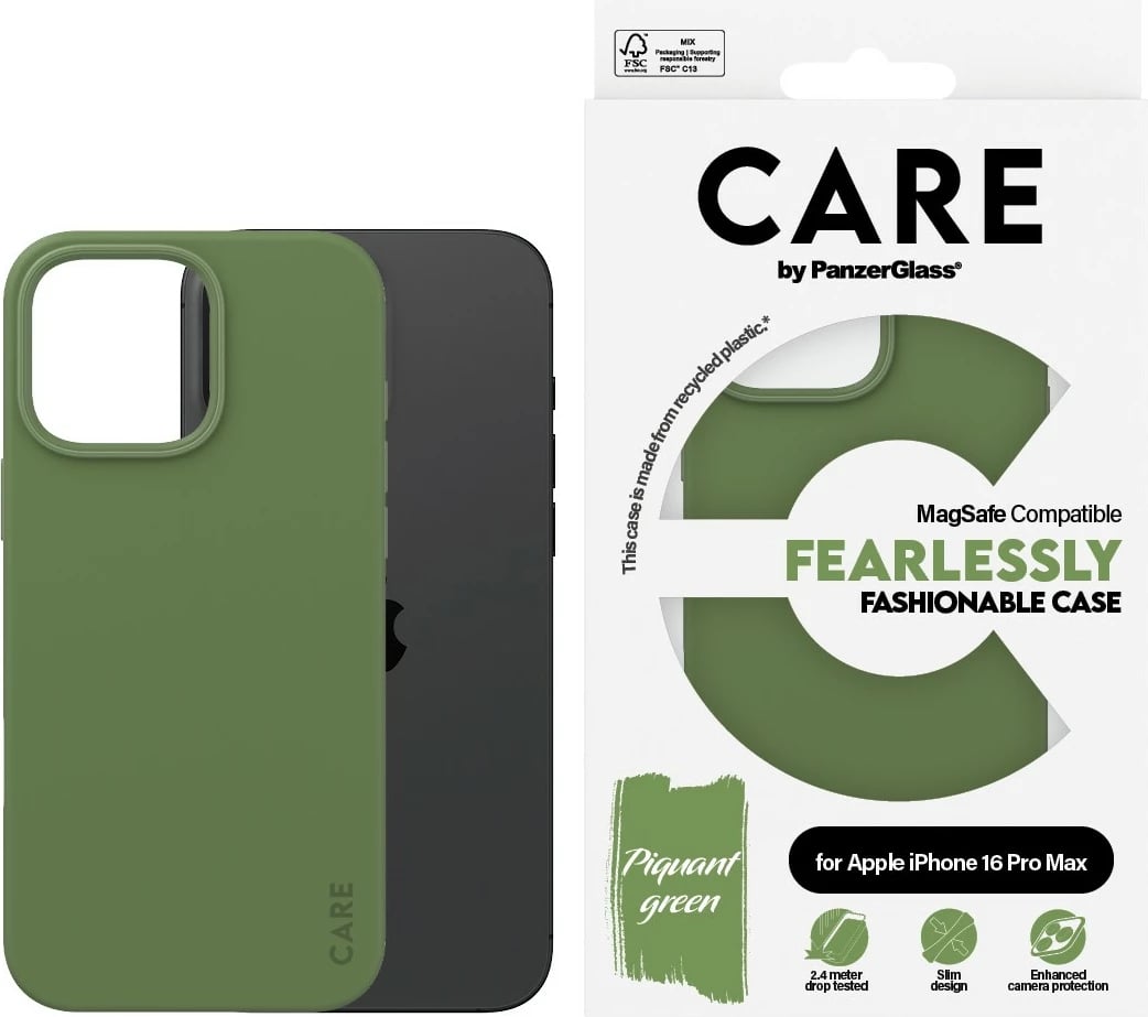Mbështjellës PanzerGlass CARE Case MagSAFE për iPhone 16 Pro Max, e gjelbër