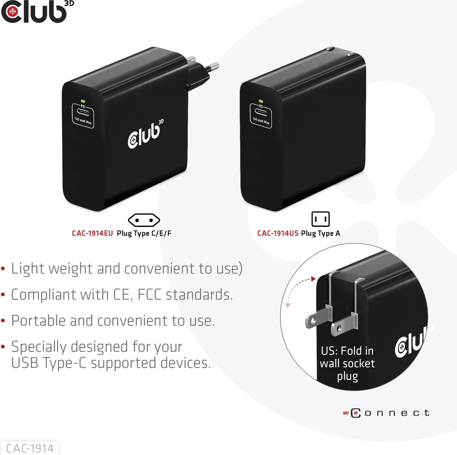 Karikues Club3D 140W, GaN, USB-C, me kabllo USB-C, i zi Karikues Club3D 140W, GaN, USB-C, me kabllo USB-C, i zi