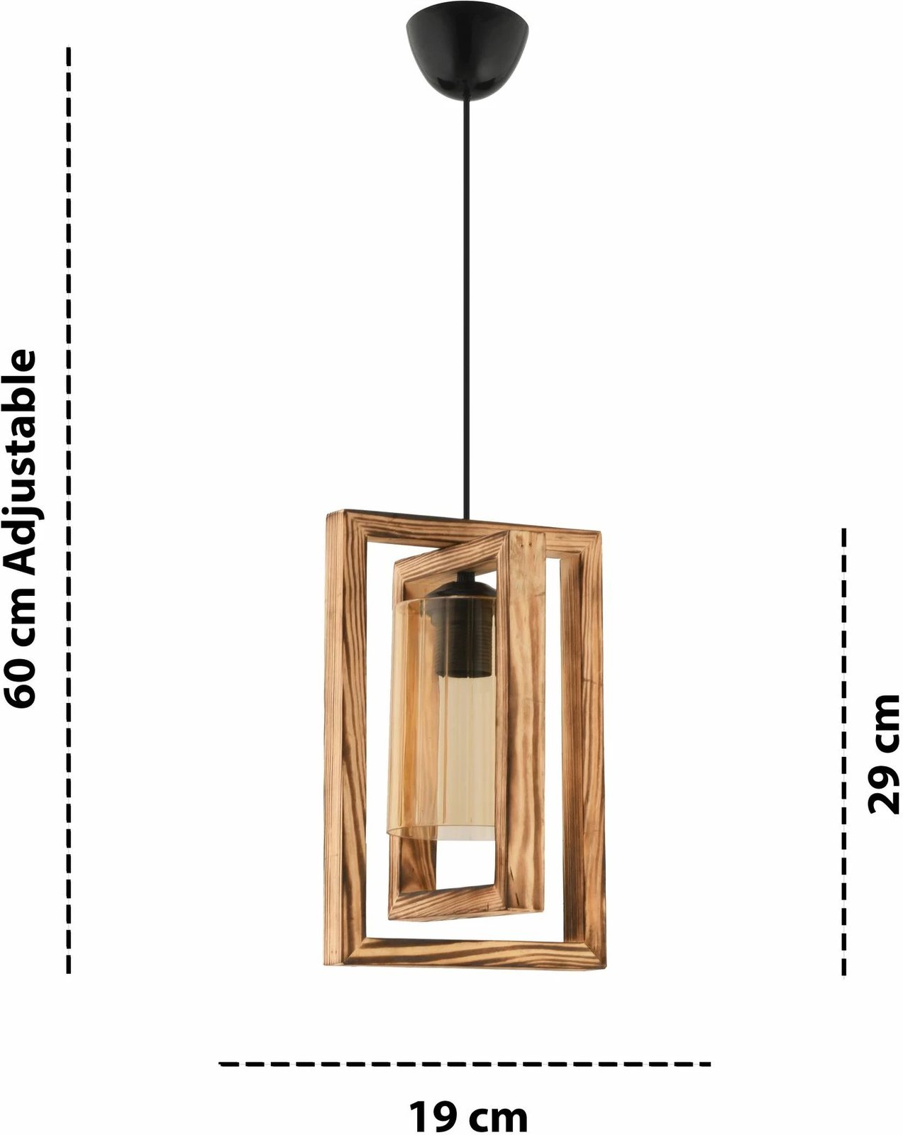 Llambë tavani Opviq, xham Dualrec, dru natyral, e zezë