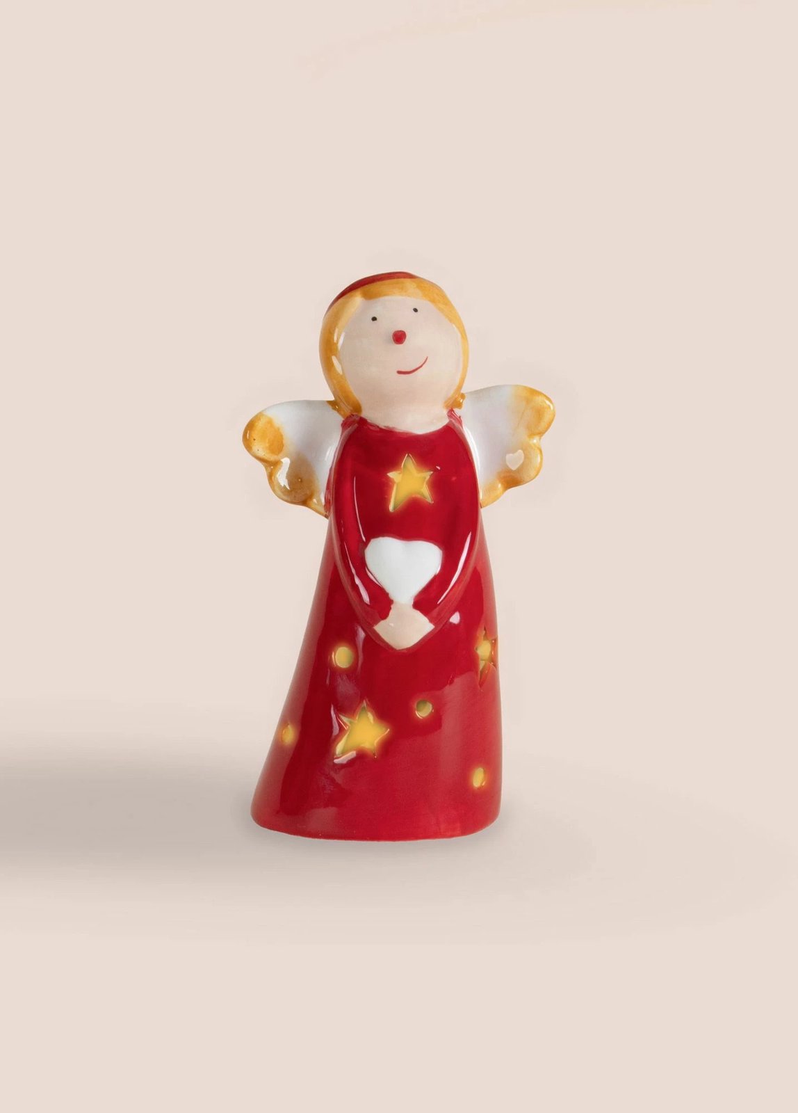 Objekt dekorativ prej qeramike, ngjyrë e kuqe dhe e bardhë, me dritë LED, Evila Originals, SUS0163, 7x5x10cm