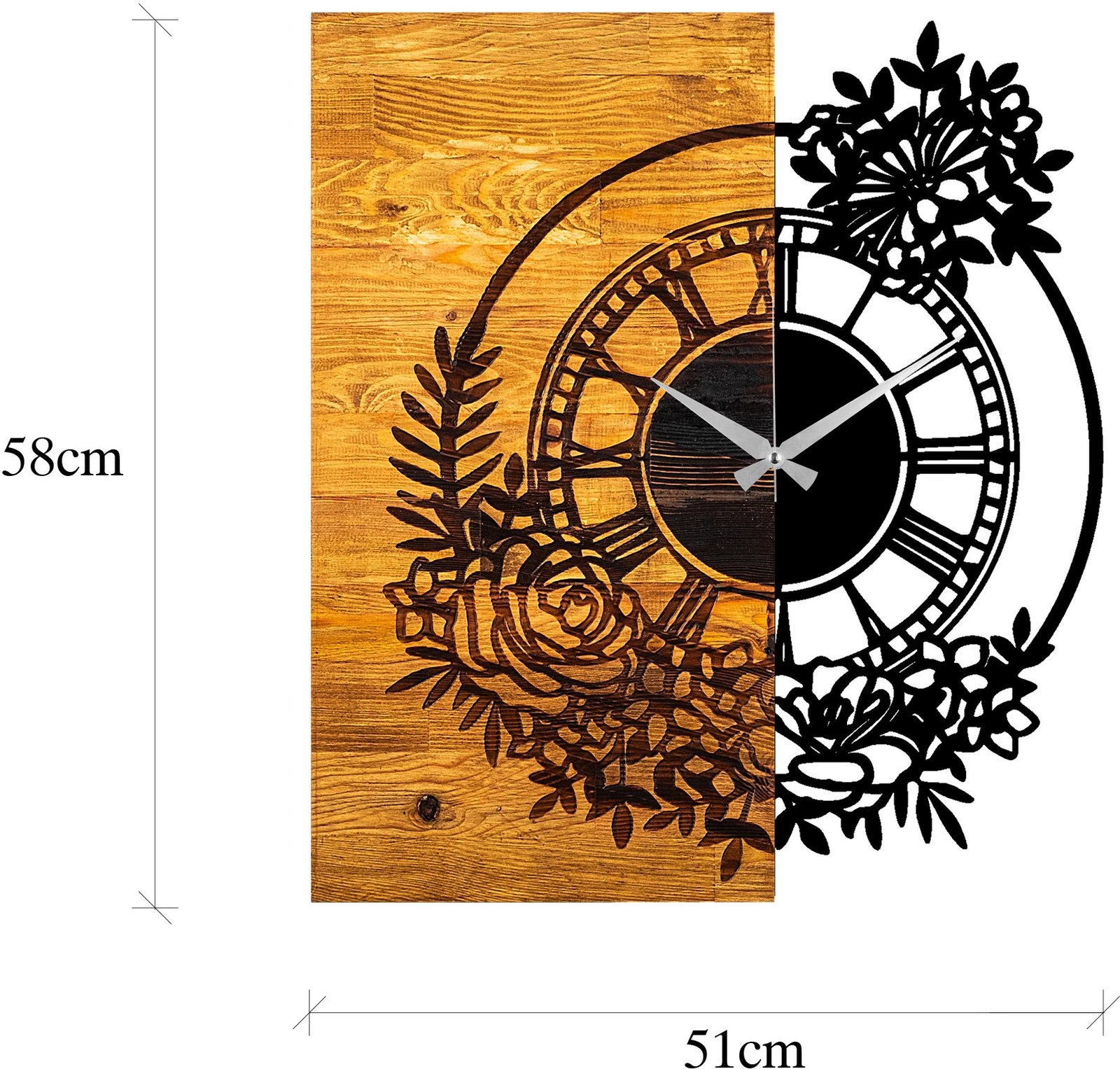 Orë muri dekorative prej druri, Wallity, ngjyrë arre dhe e zezë, 58x3x51cm