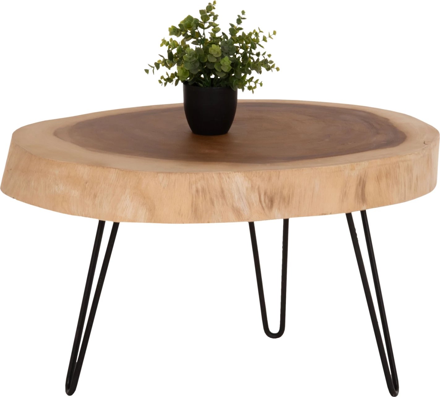 Tavolinë kafeje SERVON, dru suar natyral, këmbë metalike të zeza, 76x67x44cm