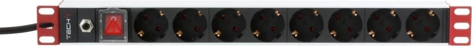 PDU Rack Techly 106893, 19" 1U, 8x Schuko, 250V/16A, me kabëll 3m, ngjyrë e zezë