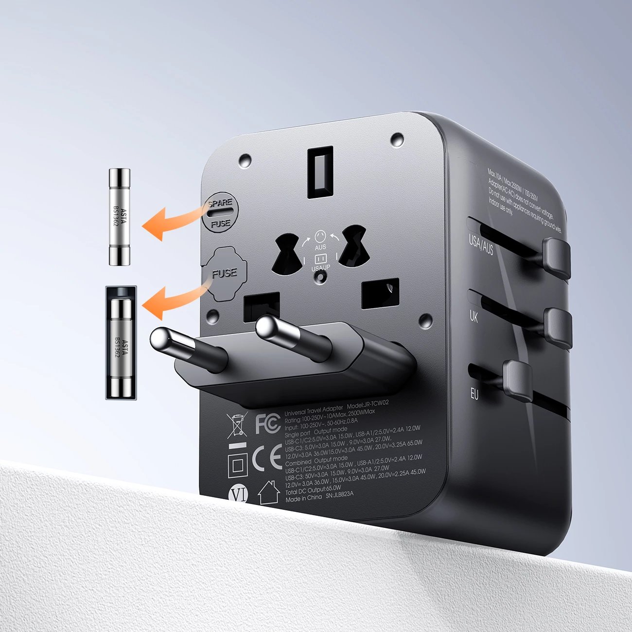 Adapter udhëtimi universal Joyroom JR-TCW01, 17W, 4 porta USB, i zi