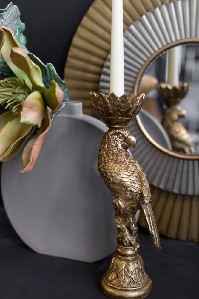 Mbajtës qiriri BUDGI, formë papagalli, ngjyrë ari, 13x10x35 cm Mbajtës qiriri BUDGI, formë papagalli, ngjyrë ari, 13x10x35 cm