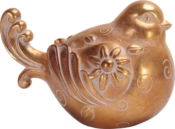 Statujë dekorative zog, ngjyrë ari, 15x10x11cm