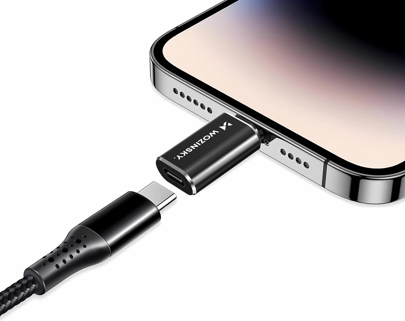 Adapter Lightning në USB-C, Wozinsky WALC-01, karikim i shpejtë dhe sinkronizim, trup alumini, e zezë