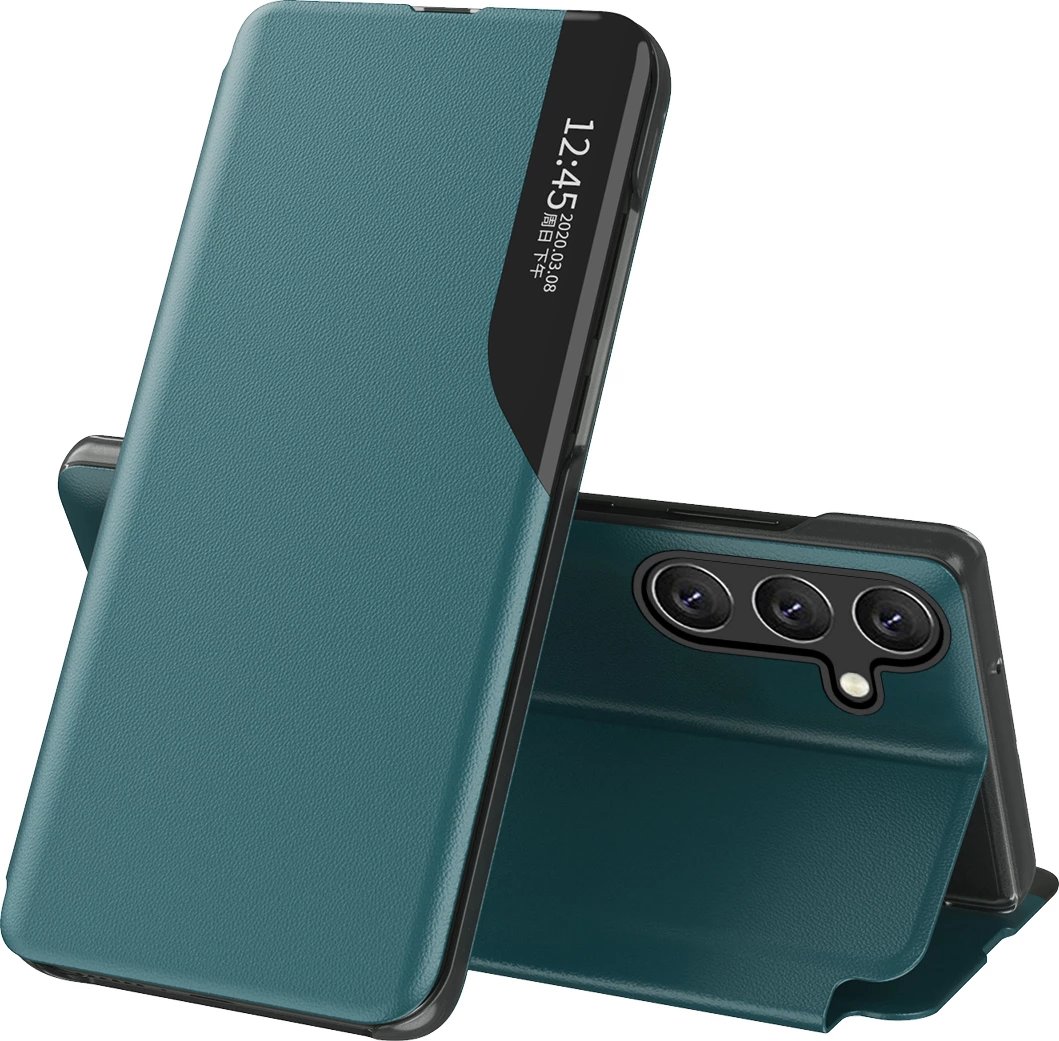 Mbështjellës Hurtel Eco Leather View Case për Samsung Galaxy A26, me stand, Gjelbër