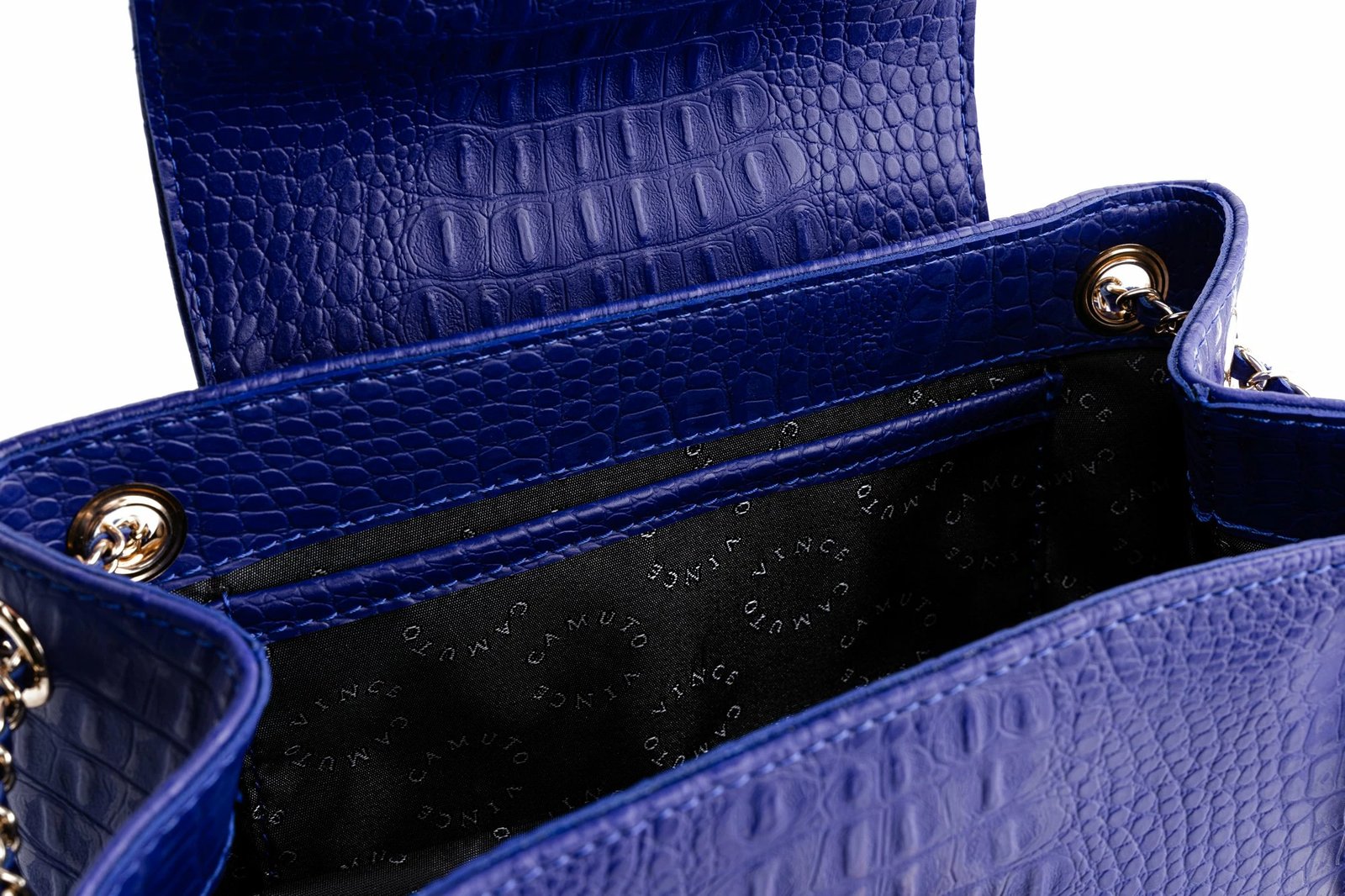 Çantë shpatull për femra, ngjyrë sax blue, teksturë krokodili, Vince Camuto Siena