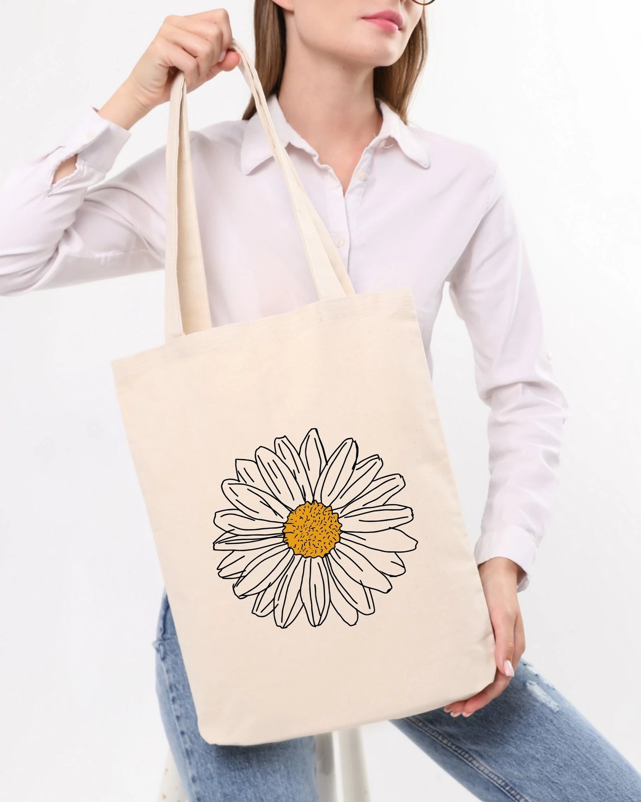 Çantë tote Zoozie Bags, krem, 35x40x8cm, me lule