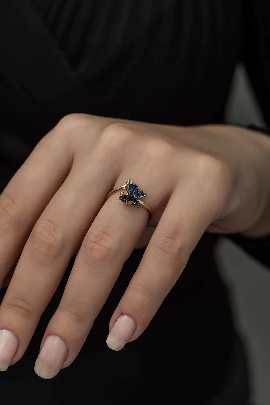 Unazë argjendi Jumeon, ngjyrë rozë ari dhe kaltër e errët, TRDYL995