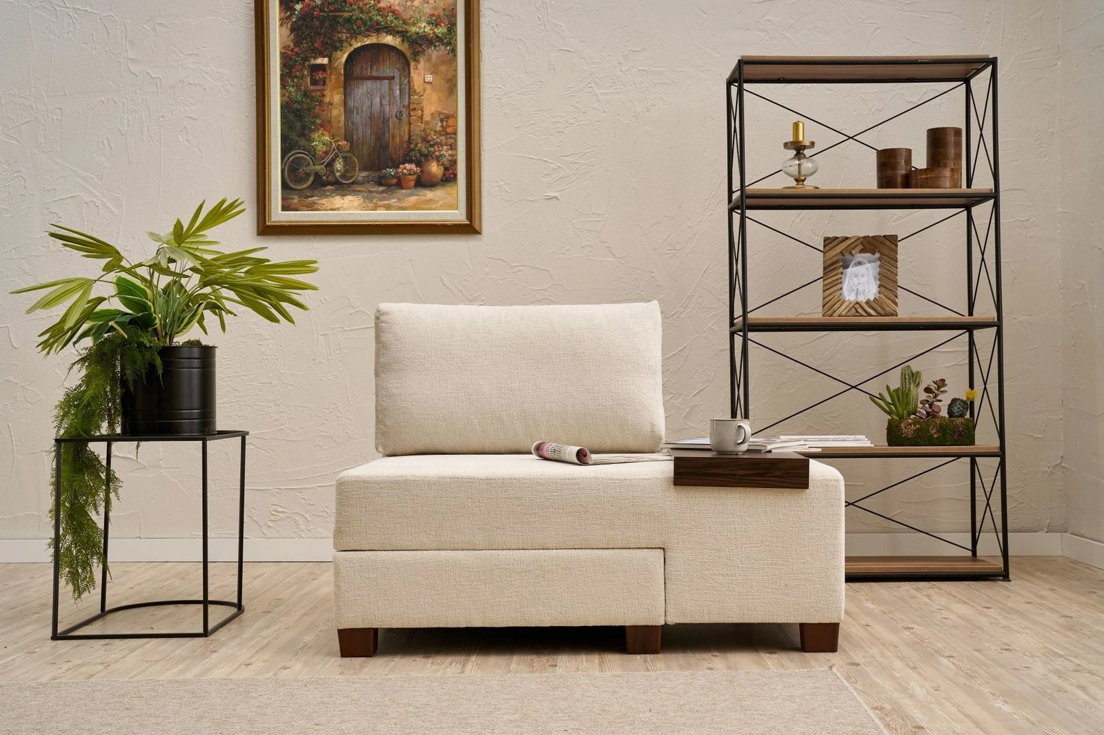 Krevat-karrige një vendës, Atelier del Sofa, Perenna Chenille, anë e djathtë, krem