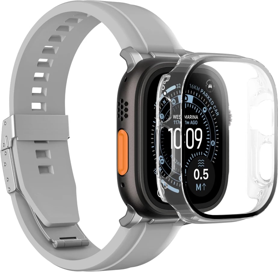 Mbrojtës ekrani xhami me mbështjellës, AmazingThing Radix FullGuard, për Apple Watch Ultra 3 49mm, transparent