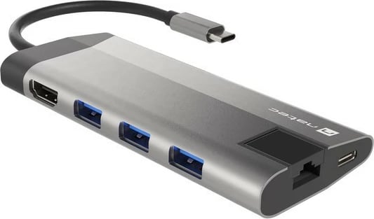 Multiport docking station Natec Fowler Plus, NMP-1690, 8 porte, USB-C PD, HDMI 4K, RJ45, SD/microSD, Gri