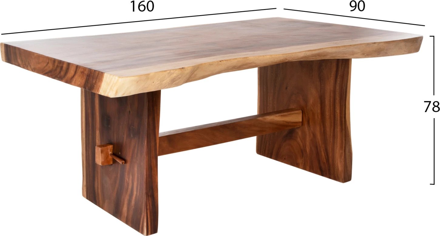 Tavolinë ngrënie ULYSES FH9888 dru suar i ngurtë natyral-9cm trashësi 160x90x78Hcm