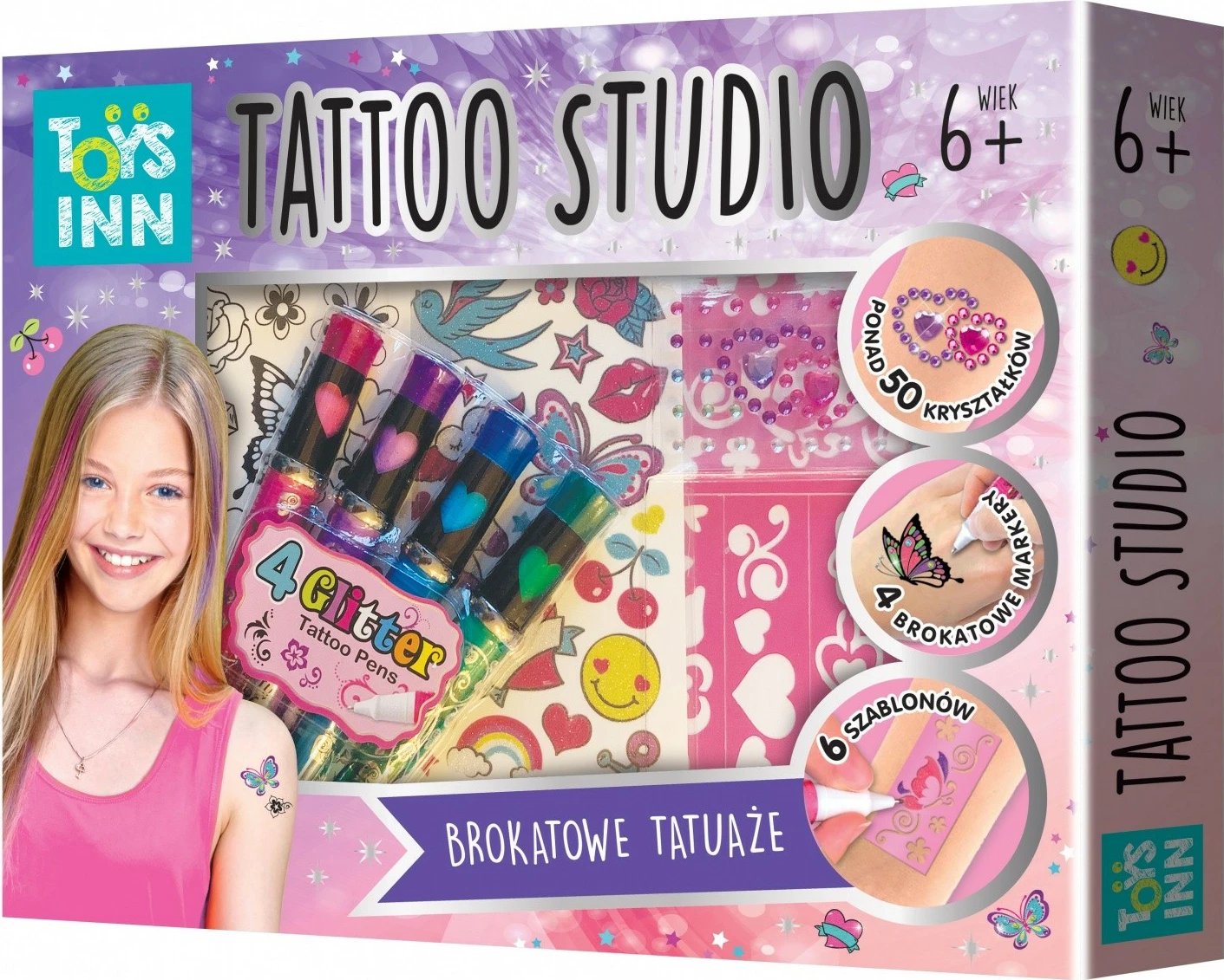 Set tatuazhe për fëmijë Stnux Tattoo Marker Studio, 4 markera brokat, shumëngjyrësh