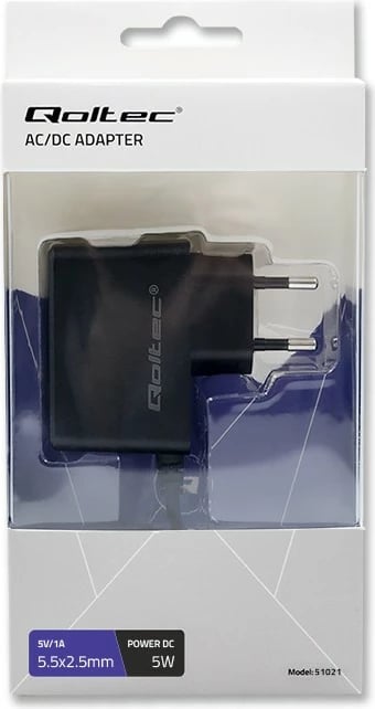 Kasë furnizimi Qoltec 51021, 5W, 5V, 1A, 5.5x2.5mm, e zezë
