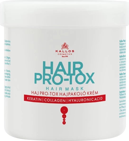 Maskë për flokë Kallos Pro-Tox me keratinë, kolagjen dhe acid hyaluronic për femra 500ml