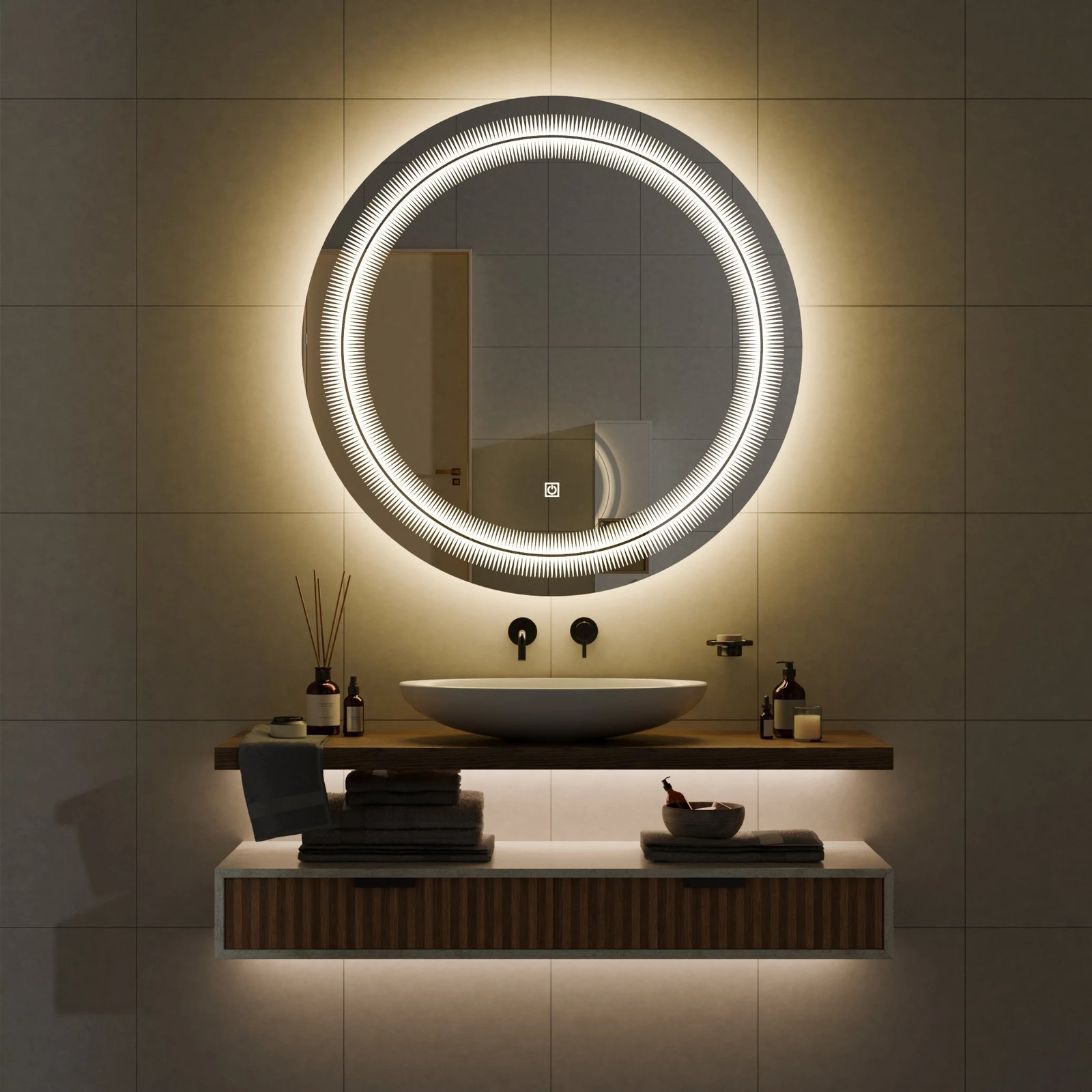 Pasqyre per banjo me LED , Pasqyre rrethore me ndriqim Modeli me Xhemba