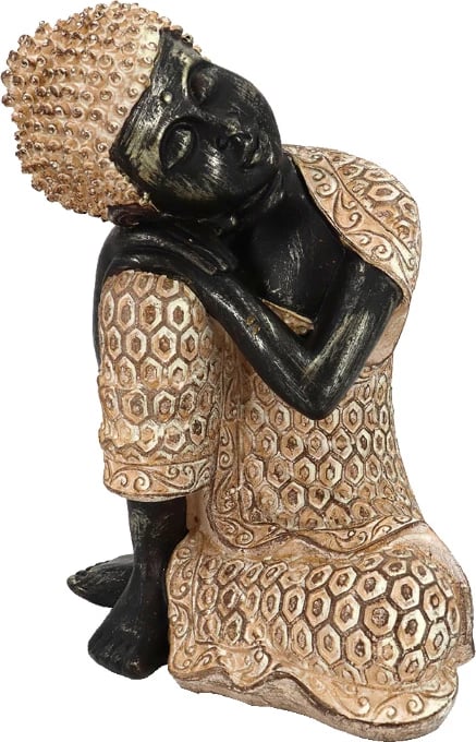 Dekor Buda pushues, polirezine, natyrale e zezë, 14x12x18cm Dekor Buda pushues, polirezine, natyrale e zezë, 14x12x18cm