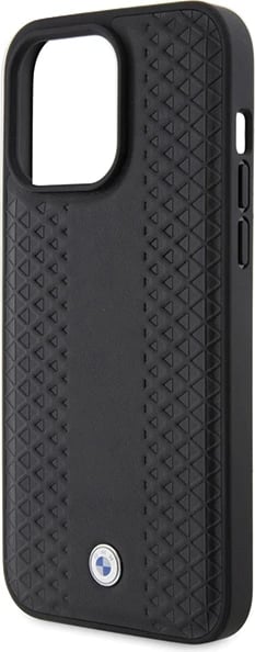 Mbështjellës BMW Leather Diamond Pattern për iPhone 15 Pro Max, i zi