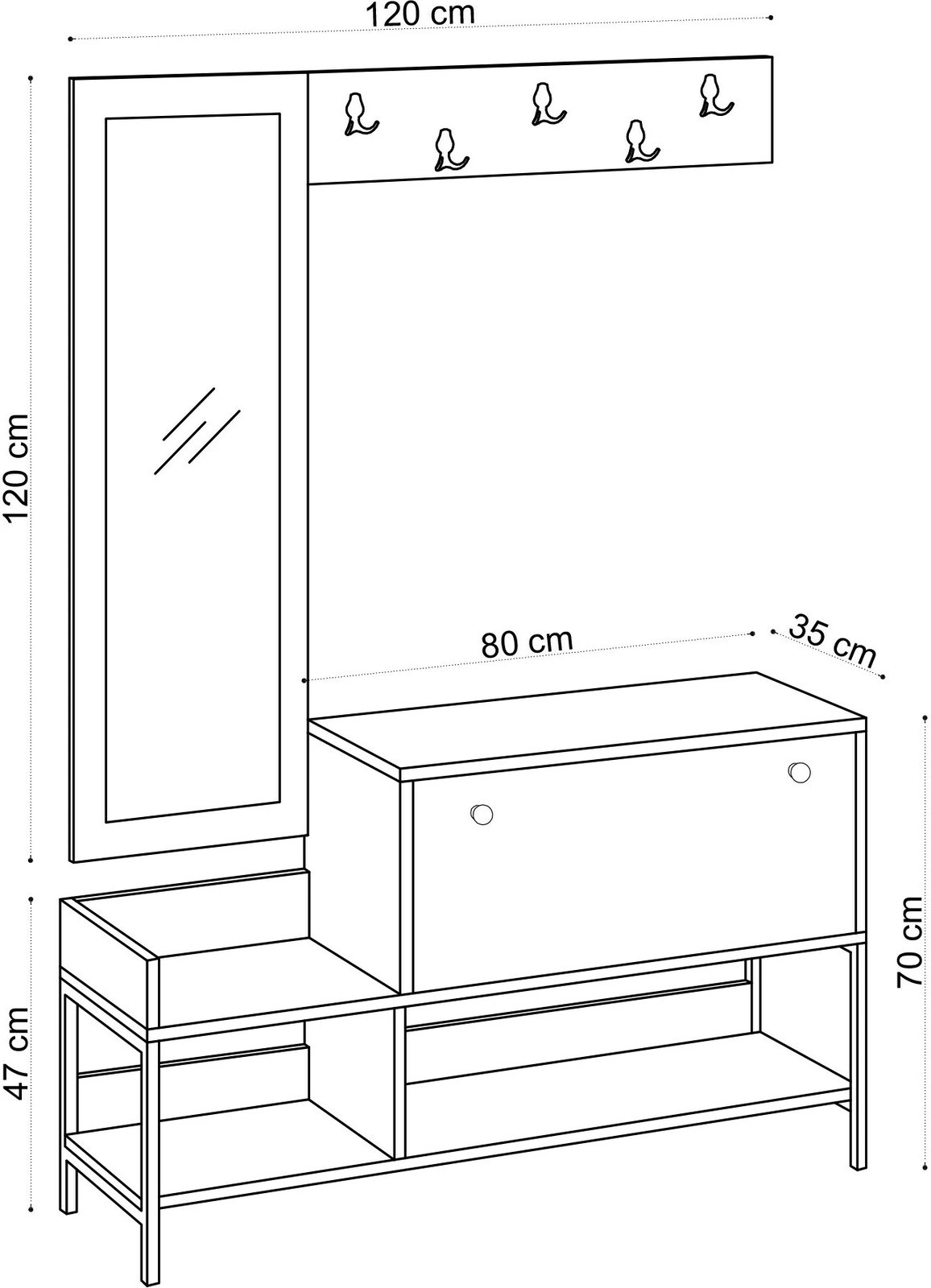 Dollap këpucësh Hanah Home, travertin, me pasqyrë dhe varëse