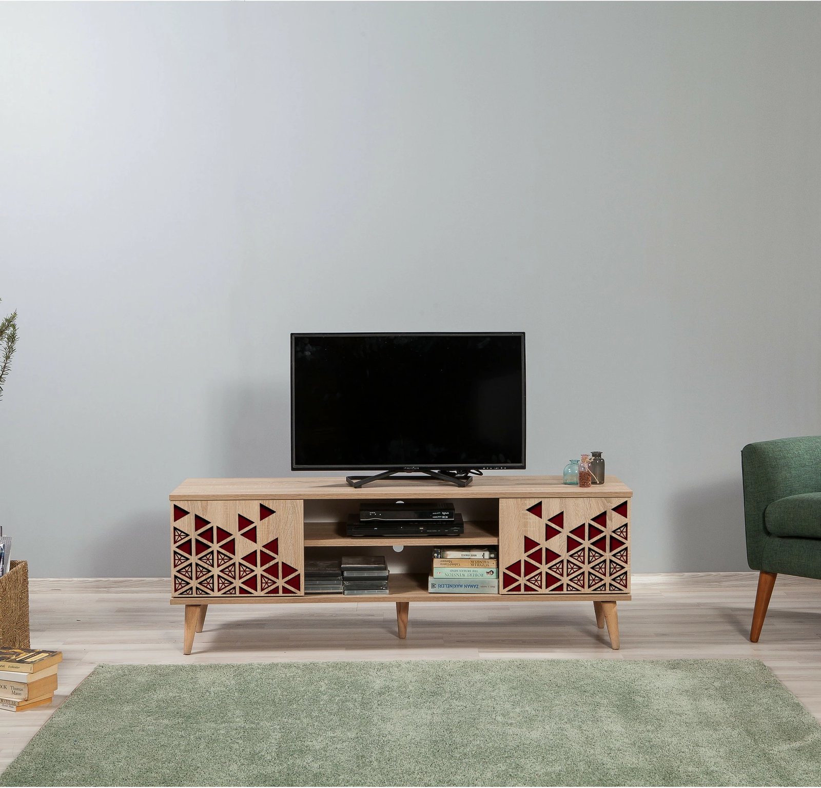 Komodë TV Skye Decor, Truva-122, ngjyrë lisi Sonoma