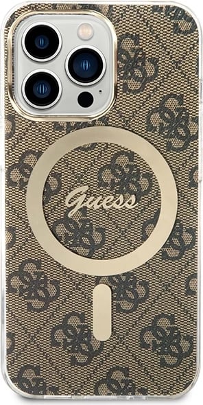 Set mbështjellës Guess GUBPP13LH4EACSW me karikues wireless për iPhone 13 Pro, 4G Print, kafe