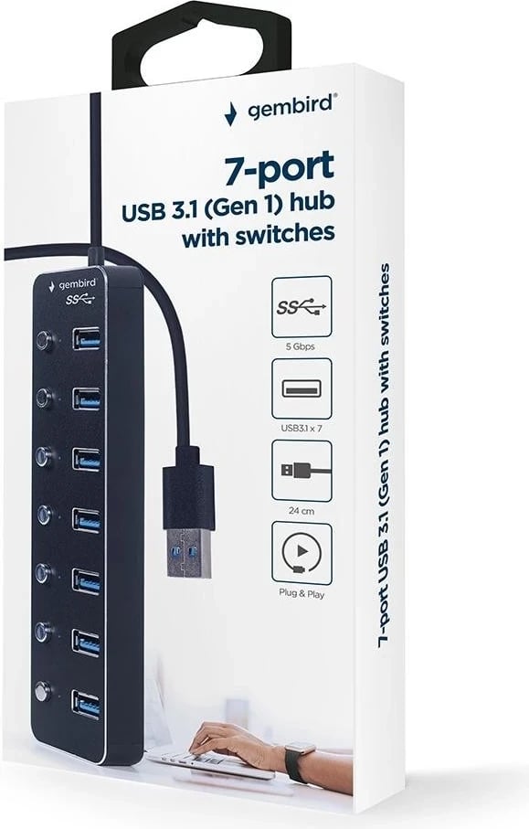 HUB USB 3.1 Gembird 7-portowy, i zi