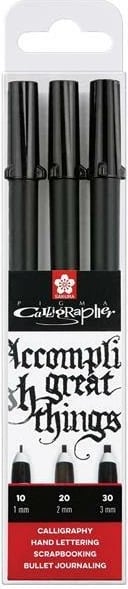 Set markerë Talens Pigma Calligraphy 3 copë 0.1 mm, 0.2 mm dhe 0.3 mm, të zi Set markerë Talens Pigma Calligraphy 3 copë 0.1 mm, 0.2 mm dhe 0.3 mm, të zi