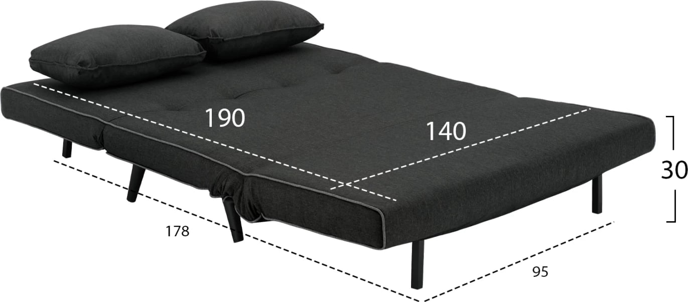 Krevati-sofë për 2 persona, material tekstili, ngjyrë gri e errët, ASMA FH3077.03, 140x80x77cm