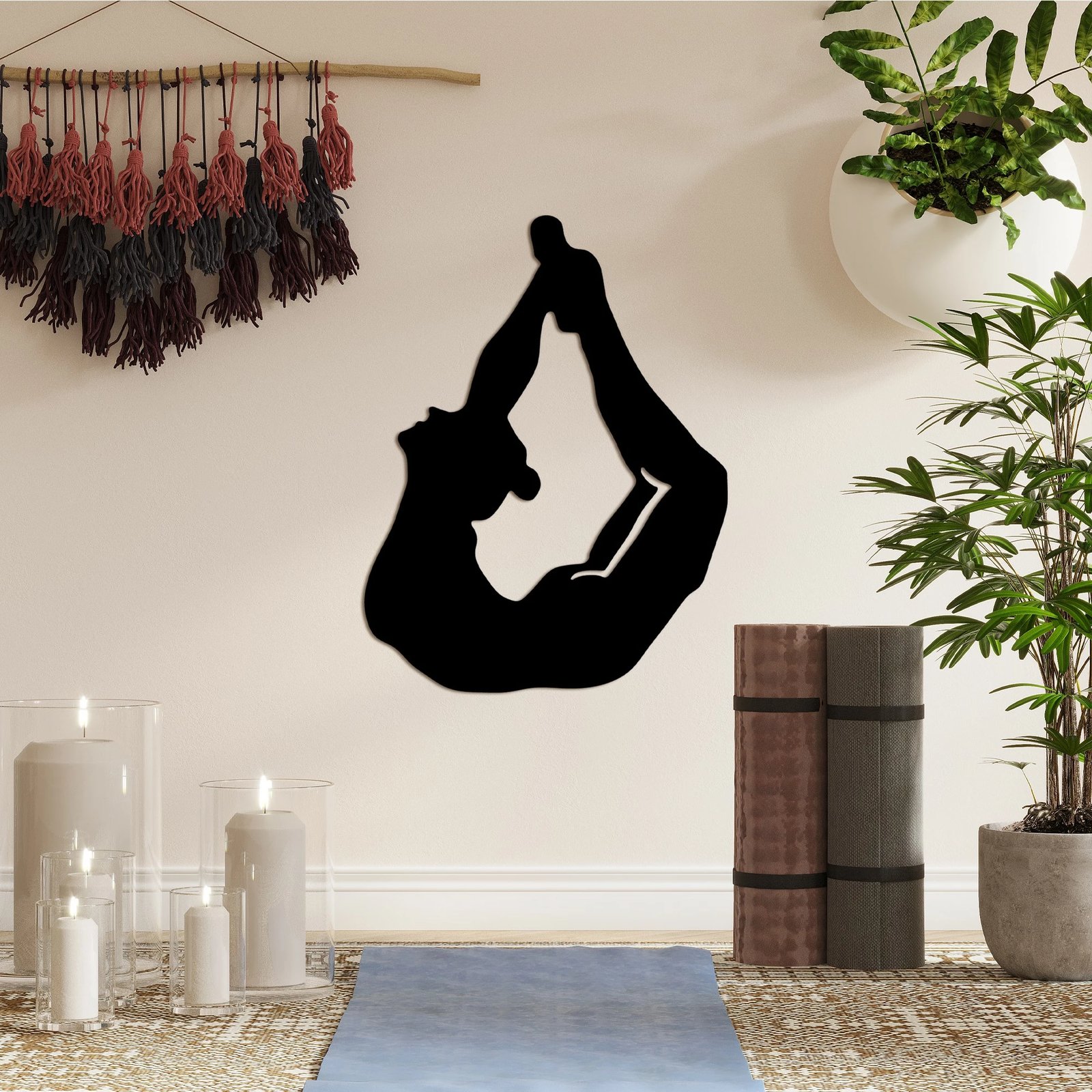 Aksesor dekorativ metalik për mur, Wallity Yoga 3, ngjyrë e zezë, 38x50cm