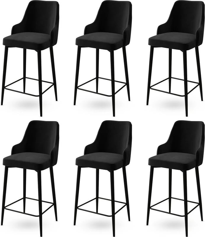 Set 6 karrige për bar Hanah Home, Enox, e zezë