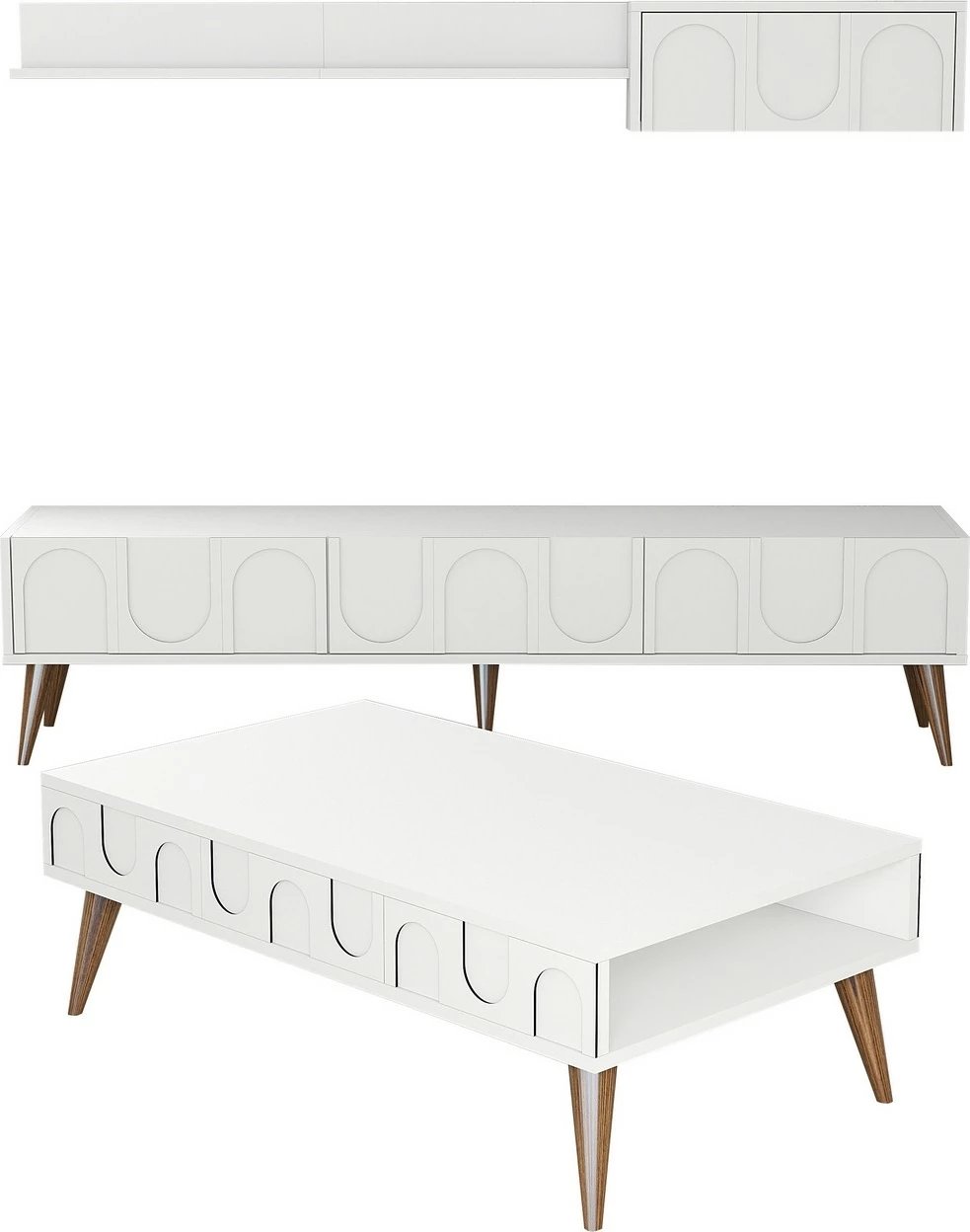 Set mobiljesh për dhomë dite, Skye Decor, Lyon 3, e bardhë dhe arre