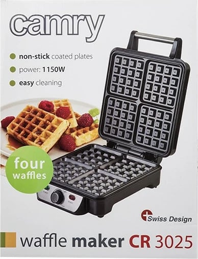 Aparat për vaflla Camry CR 3025, 1150W, i zi/inox