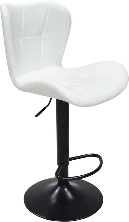 Karrige për bar Coozy, lartësi e rregullueshme, metal i zi mat, lëkurë PU e bardhë, 46x47x90-112cm, set prej 2 copësh