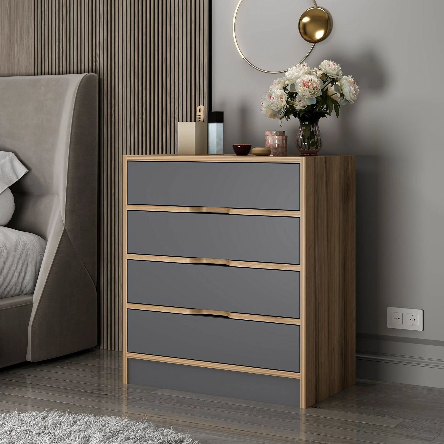 Komodë Hanah Home, Elina, ngjyrë arrë dhe antracit, 70x40x79 cm