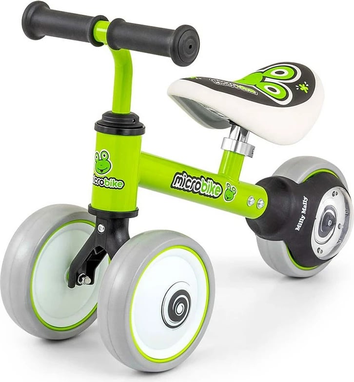 Biçikletë pa pedale për fëmijë, Milly Mally Micro Plus Frog, rrota 6", 18–36 muaj, ngarkesë 25 kg, jeshile