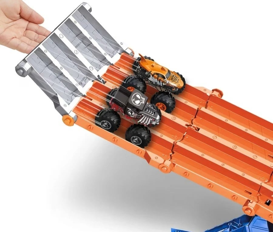 Set garash me pista dhe makina Hot Wheels Monster Trucks JFR07, 1:64, Multikolor, 2 copë