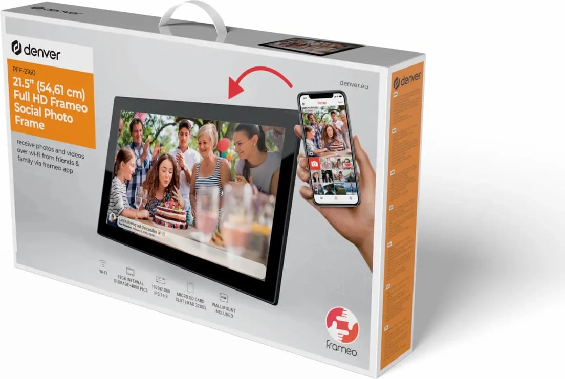 Kornizë digjitale Denver Frameo PFF-2160, 21.5", 32 GB, Full HD, e zezë