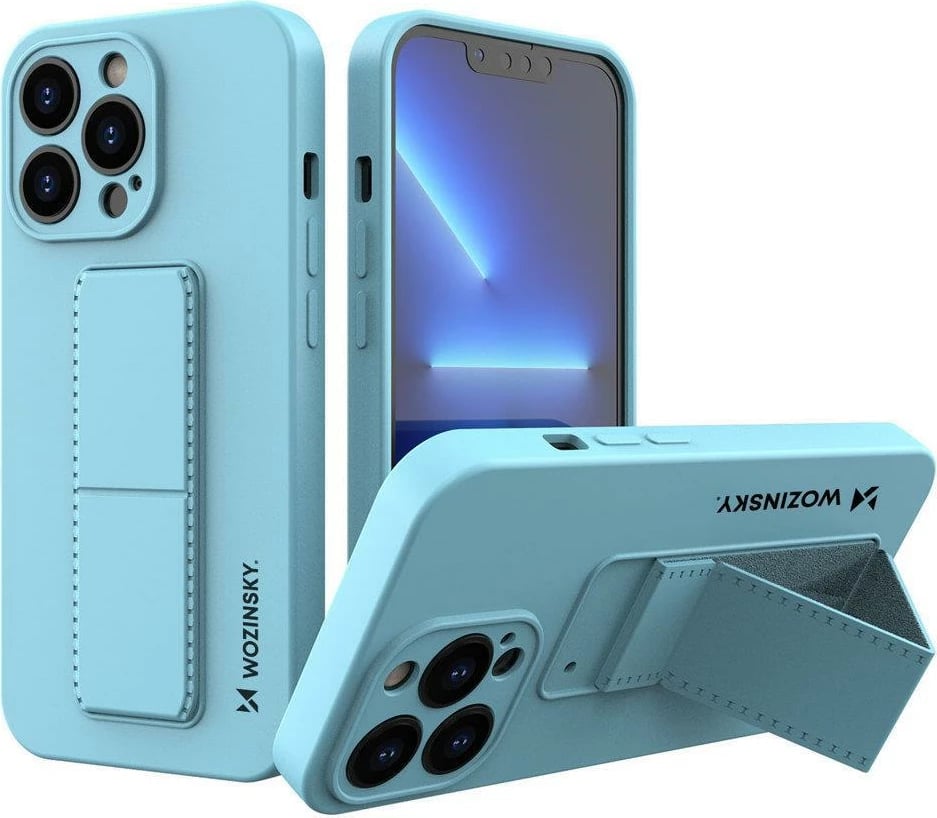 Mbështjellës silikon Wozinsky Kickstand Case për iPhone 13 mini, kaltër e lehtë
