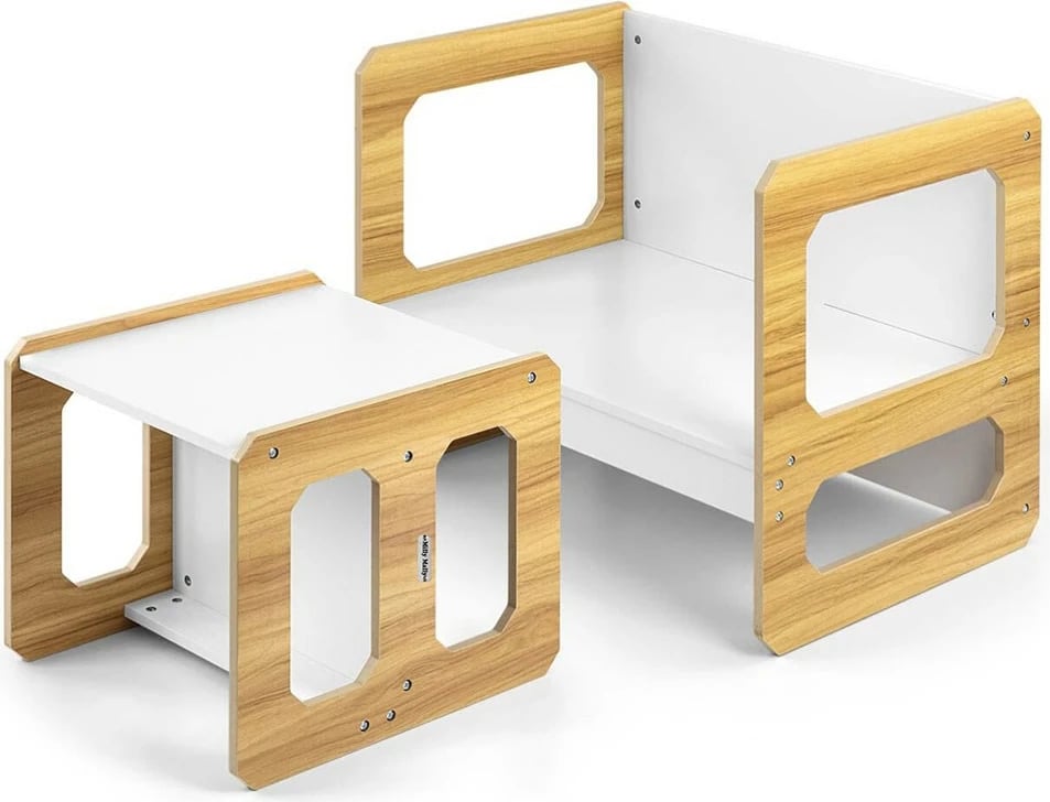 Set mobilje 3‑në‑1, Milly Mally Stella, tavolinë + karrige, modulare, MDF, për fëmijë 3–6 vjeç, Natural