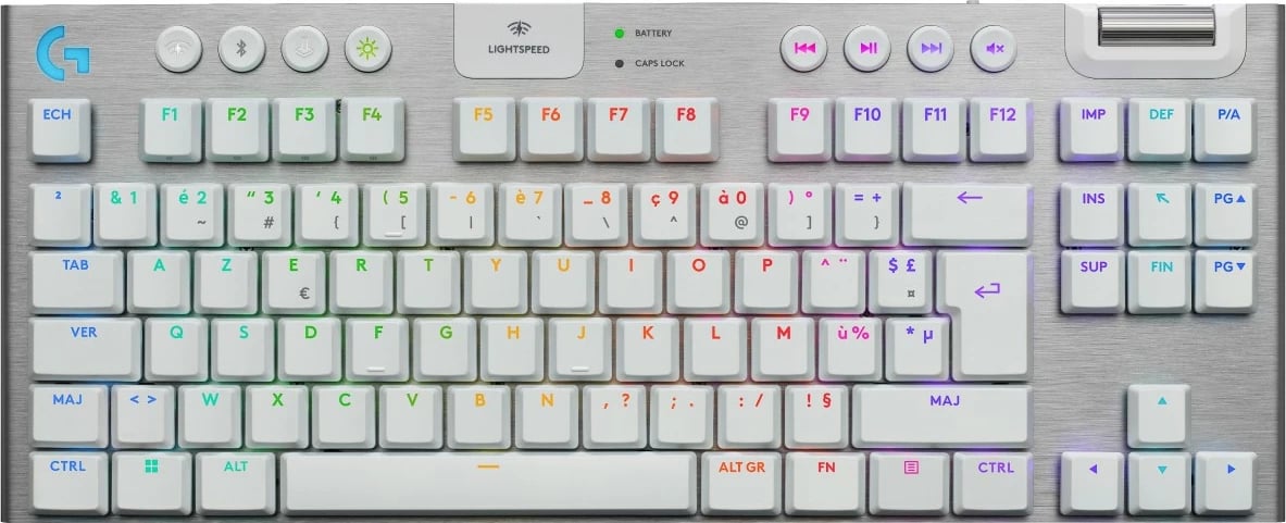 Tastierë gaming Logitech G915 X LIGHTSPEED TKL wireless, RGB, FR, e bardhë
