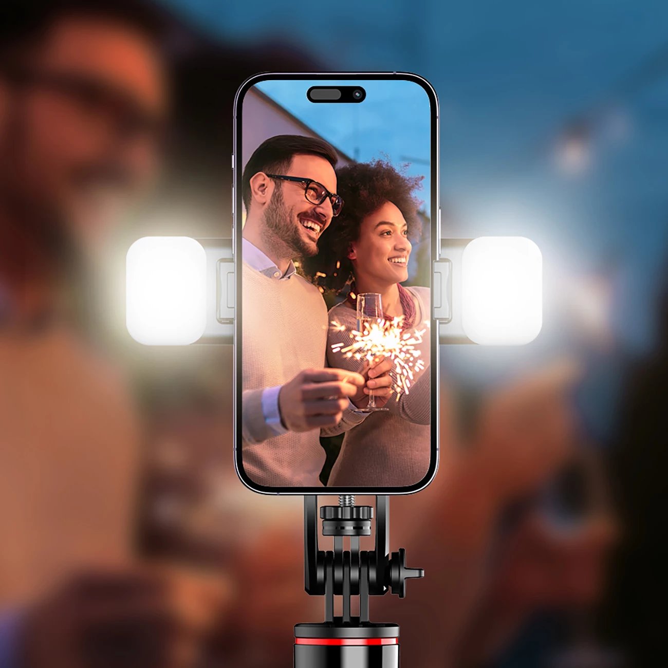 Selfie stick Hurtel WC13YDS tripod teleskopik 1.3m me dy llampa dhe mbajtëse telefoni, zi