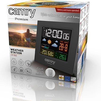 Stacion moti, Adler Camry CR 1166, ekran me ngjyra, temperaturë brenda/jashtë, higrometër, parashikim vranësirash, orë me 2 alarma, sondë e jashtme, e zezë Stacion moti, Adler Camry CR 1166, ekran me ngjyra, temperaturë brenda/jashtë, higrometër, parashikim vranësirash, orë me 2 alarma, sondë e jashtme, e zezë