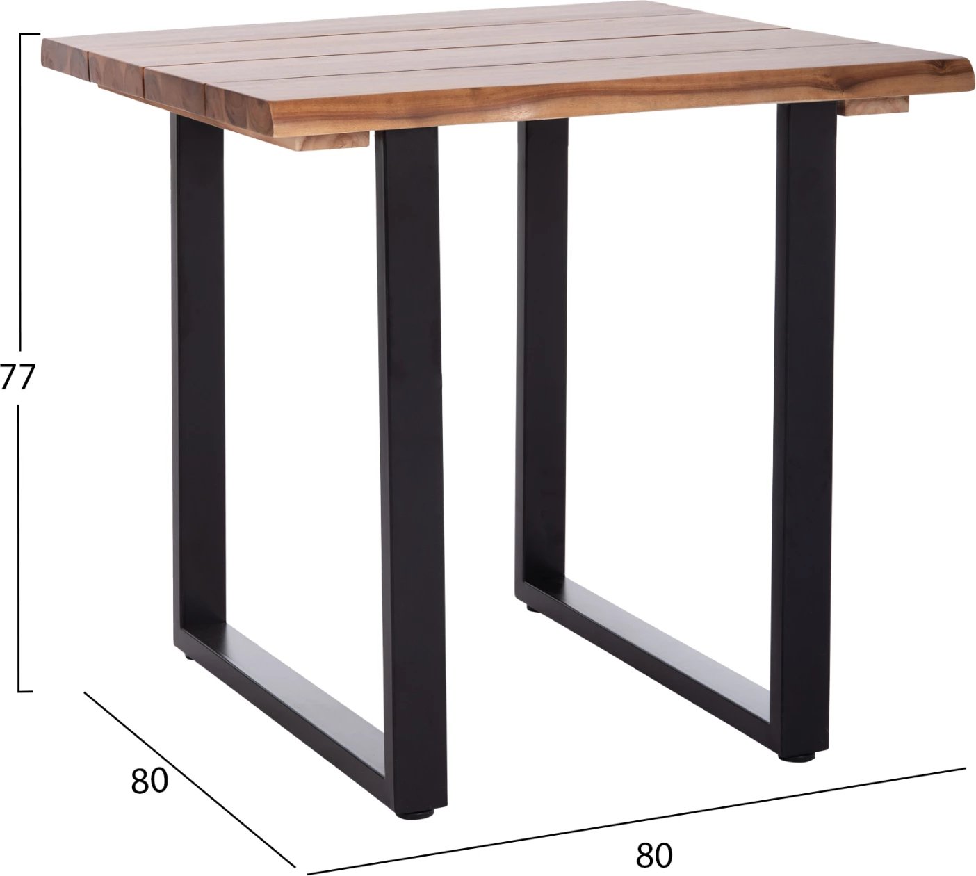 Tavolinë ngrënieje për jashtë, dru akacie natyrale, këmbë metalike, FRIGGO FH6294.01, 80x80x77cm