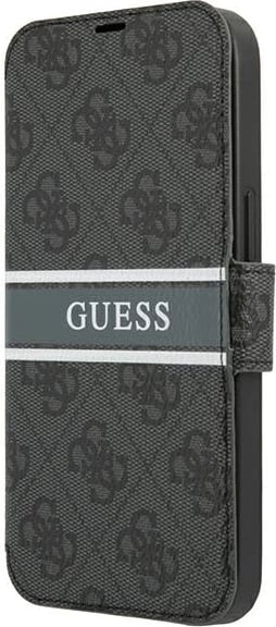 Mbështjellës, Guess, GUBKP13X4GDGR 4G Stripe Book për iPhone 13 Pro Max 6.7", me kapak dhe portofol, gri