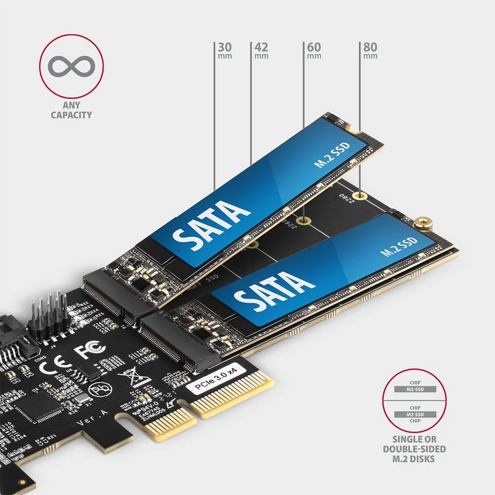 Kartë zgjerimi AXAGON PCES-SA4M2, 2x SATA 6G + 2x M.2 B-key SATA, PCIe, e zezë