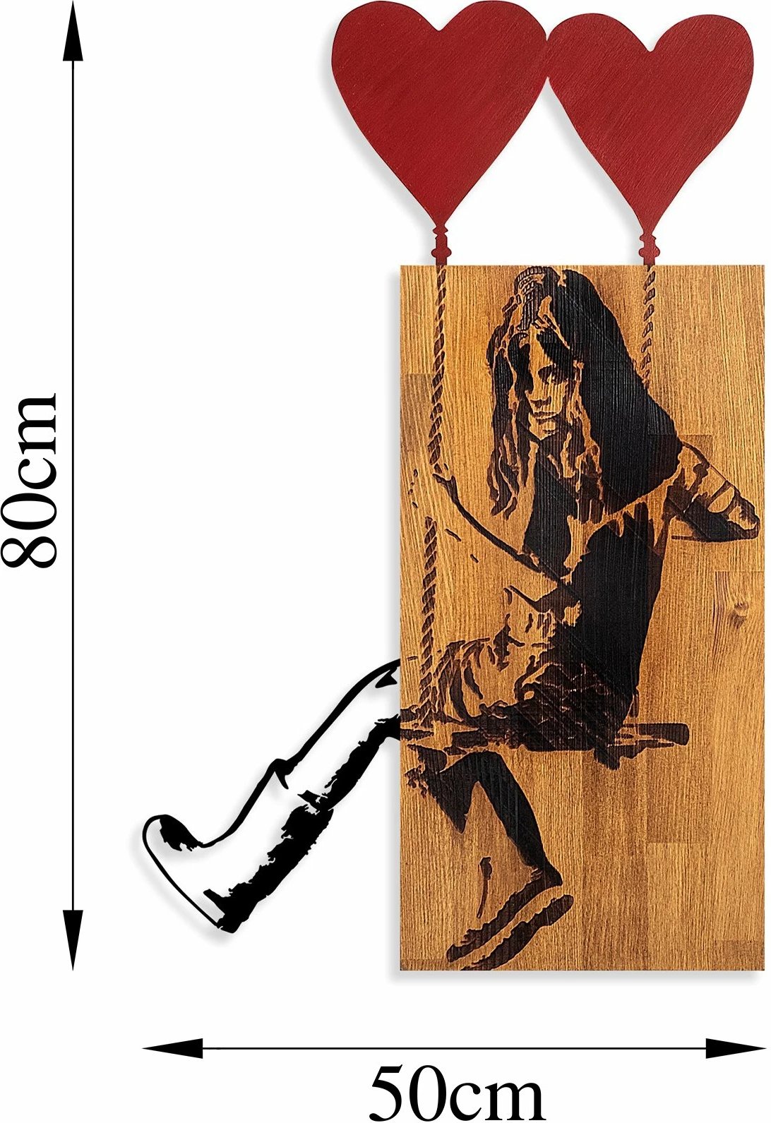 Aksesor dekorativ prej druri për mur, Wallity Banksy, ngjyrë arre dhe e zezë, 50x80cm