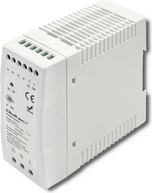 Furnizues energjie për shina DIN Qoltec 50911, 40W, 24V, Slim, Bardhë